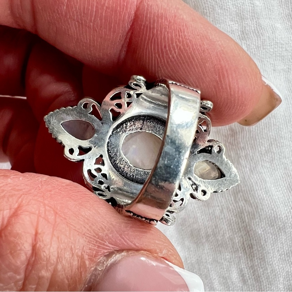 925 OMG! Gorgeous! Triple Rainbow Flash Moonstone Ring 6 7 8 9 10 - Picture 9 of 11